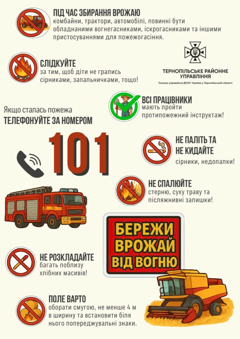 БЕРЕЖІТЬ ПОЛЕ – НЕ ДАЙТЕ ВОГНЮ ЗНИЩИТИ ВРОЖАЙ!