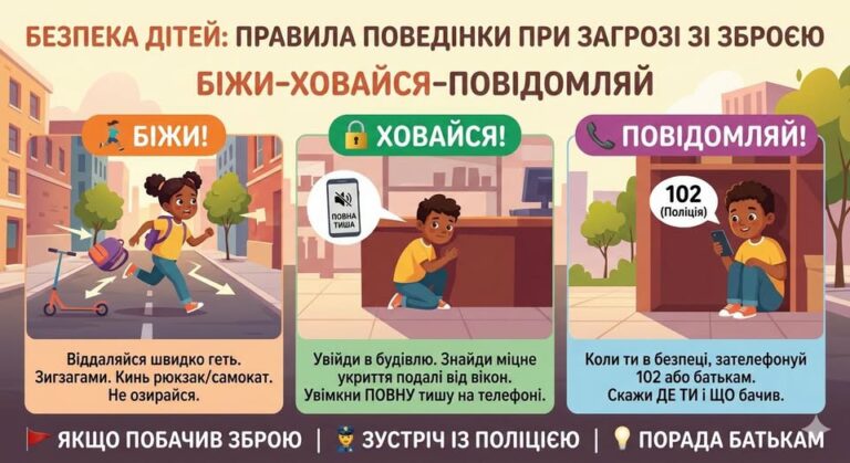 БЕЗПЕКА ДІТЕЙ ПІД ЧАС НАДЗВИЧАЙНИХ СИТУАЦІЙ: ЩО РОБИТИ У РАЗІ ПОСТРІЛІВ АБО НЕБЕЗПЕКИ